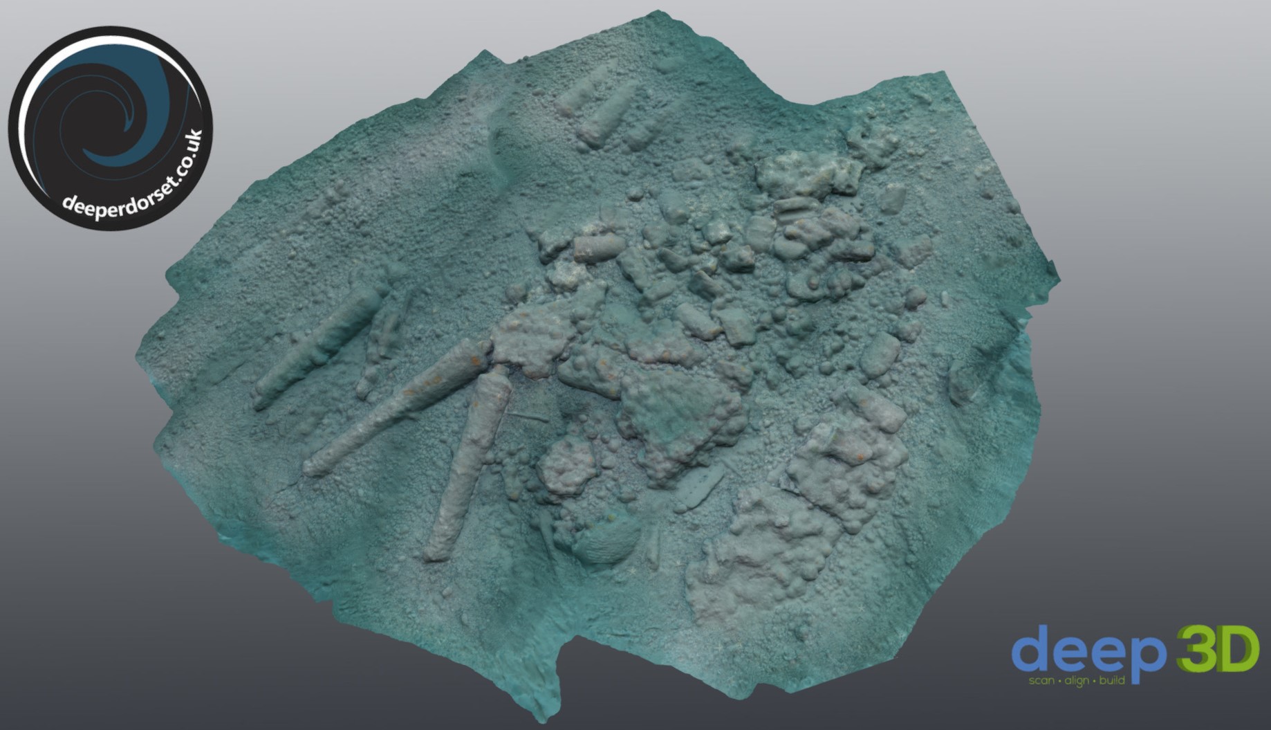 Image of photogrammetry model of the Chesil Beach Cannon Inshore Site created by Simon Brown on Sketchfab
